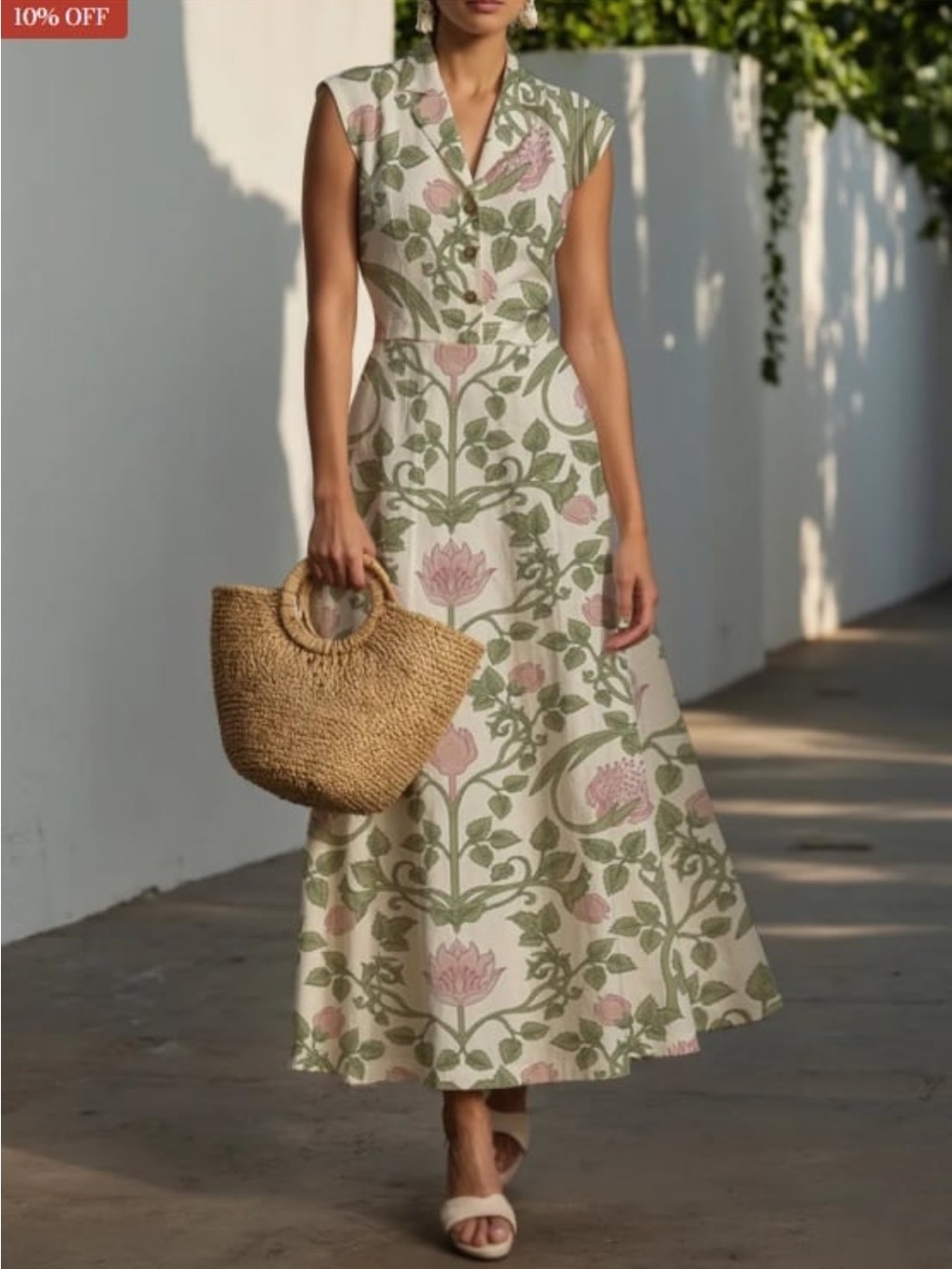 Floral V-Neck Maxi Dress in Sage and Blush